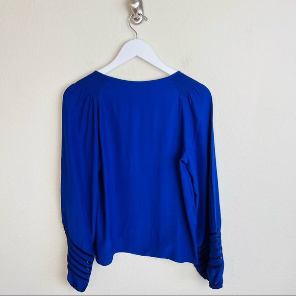 PARKER Royal Blue Silk Neck Tie Balloon Sleeve Blouse - Picture 3 of 8